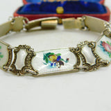 Norwegian Guilloche Enamel Flower Silver Bracelet Ivar T Holth Mid-Century c1950