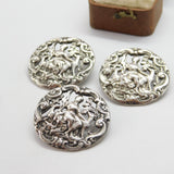 Victorian Sterling Silver Lady with Dog Dress Buttons 1901 London Antique