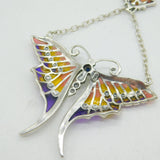 Sterling Silver Plique-à-Jour Enamel, Sapphire, Marcasite Butterfly Necklace
