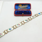 Norwegian Guilloche Enamel Flower Silver Bracelet Ivar T Holth Mid-Century c1950