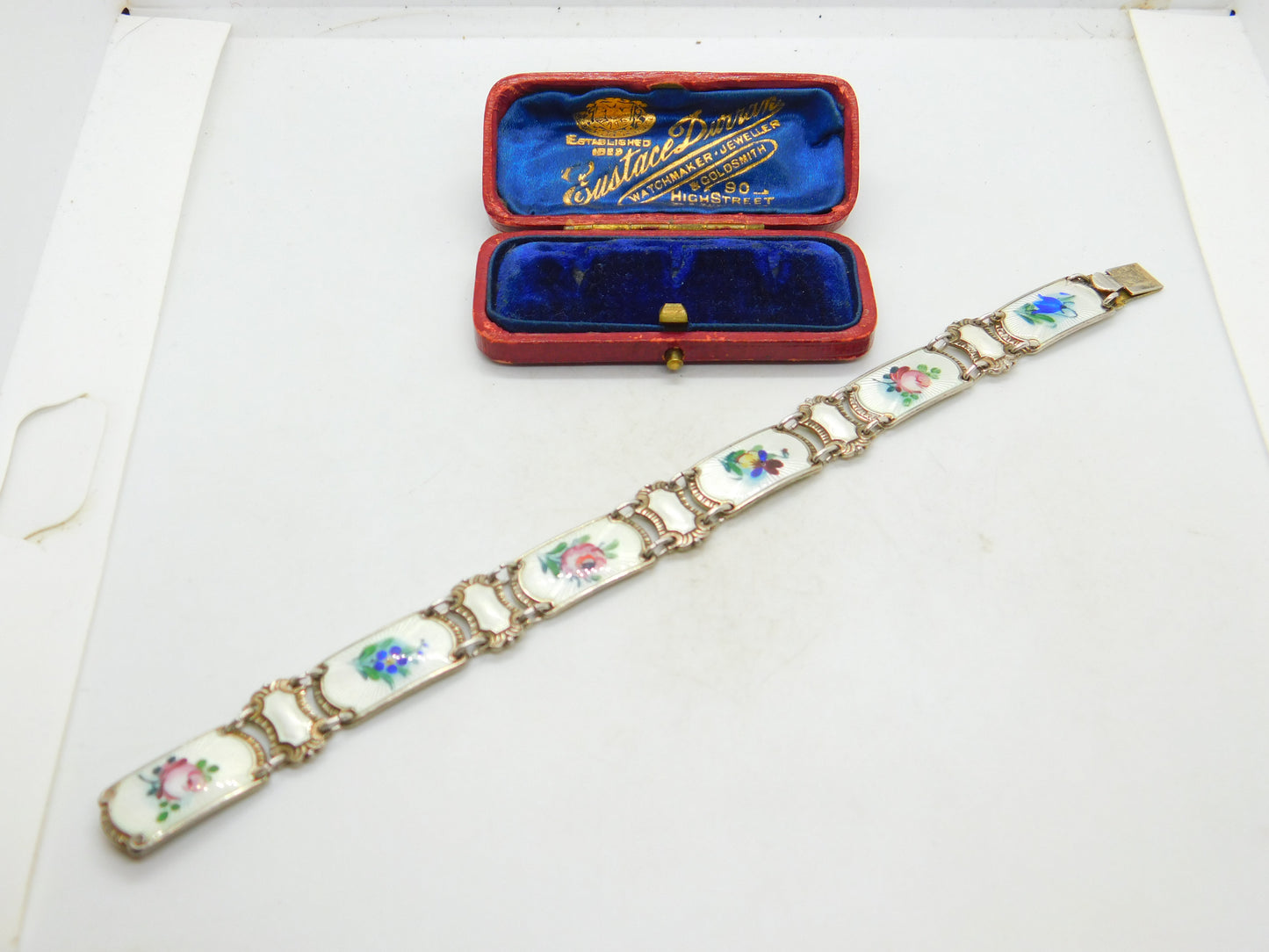 Norwegian Guilloche Enamel Flower Silver Bracelet Ivar T Holth Mid-Century c1950