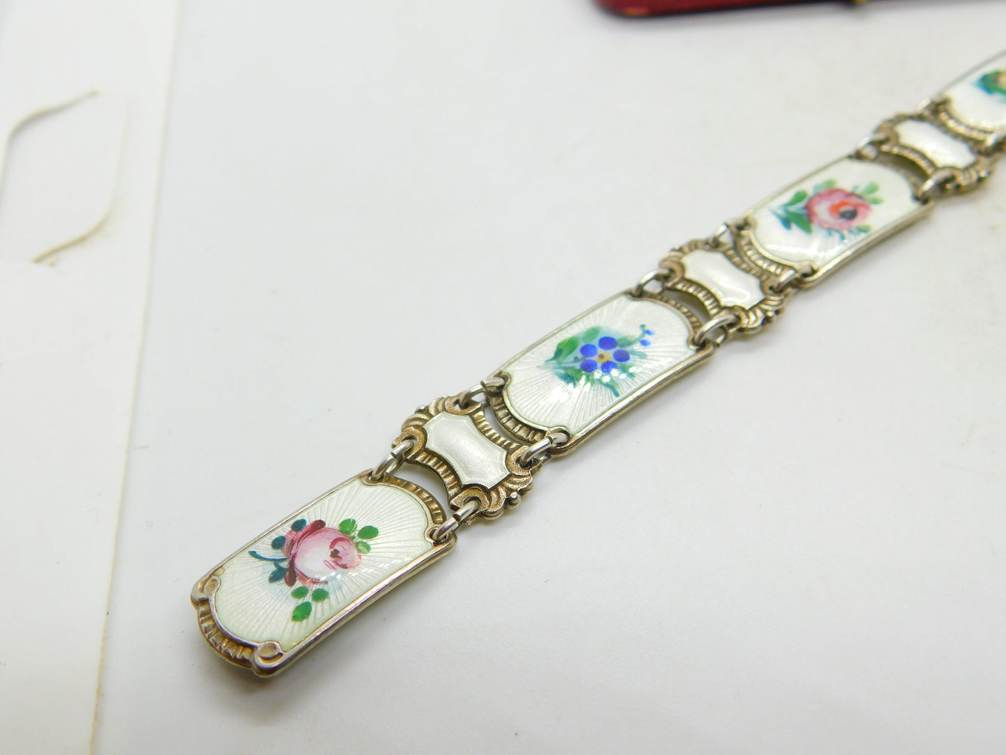 Norwegian Guilloche Enamel Flower Silver Bracelet Ivar T Holth Mid-Century c1950