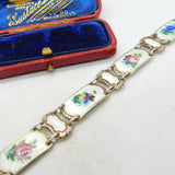 Norwegian Guilloche Enamel Flower Silver Bracelet Ivar T Holth Mid-Century c1950