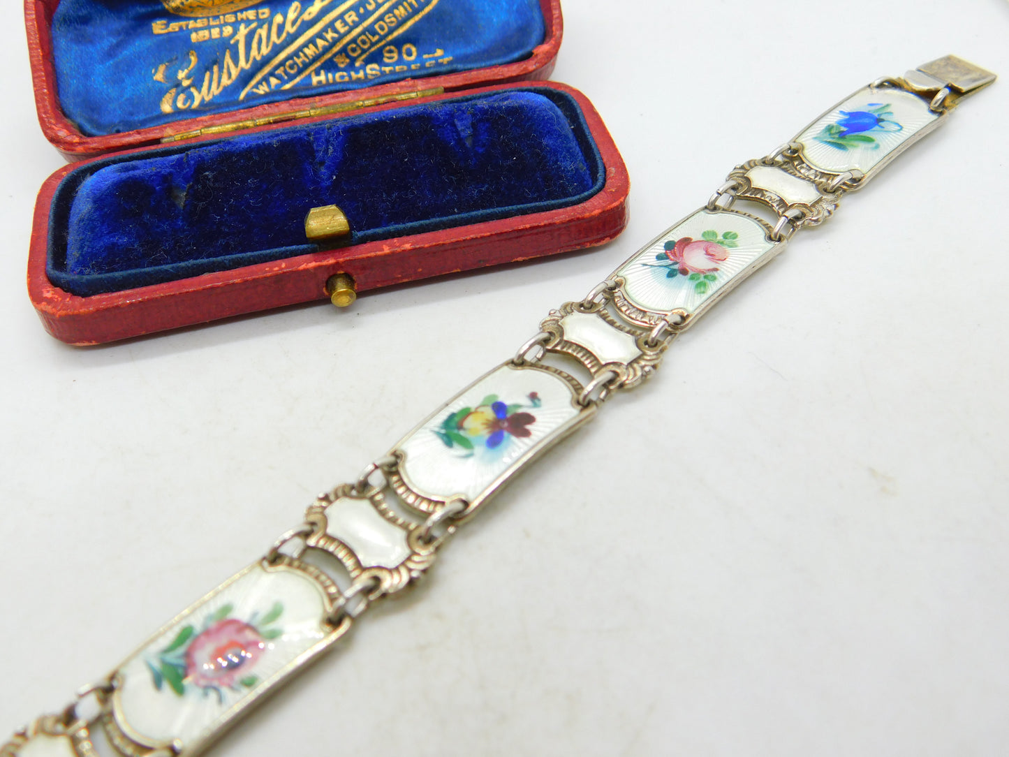 Norwegian Guilloche Enamel Flower Silver Bracelet Ivar T Holth Mid-Century c1950