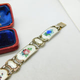 Norwegian Guilloche Enamel Flower Silver Bracelet Ivar T Holth Mid-Century c1950