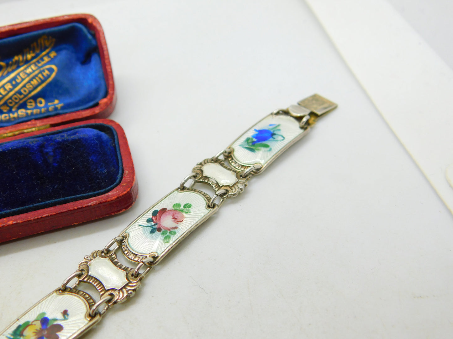 Norwegian Guilloche Enamel Flower Silver Bracelet Ivar T Holth Mid-Century c1950