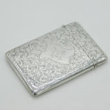 Edwardian Sterling Silver Floral Pattern Monogram Card Case Antique 1902 Birmingham