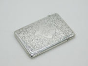 Edwardian Sterling Silver Floral Pattern Monogram Card Case Antique 1902 Birmingham