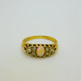 Victorian 18ct Yellow Gold, Cabochon Opal & 0.4ct Diamond Boat Ring Antique