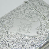 Edwardian Sterling Silver Floral Pattern Monogram Card Case Antique 1902 Birmingham