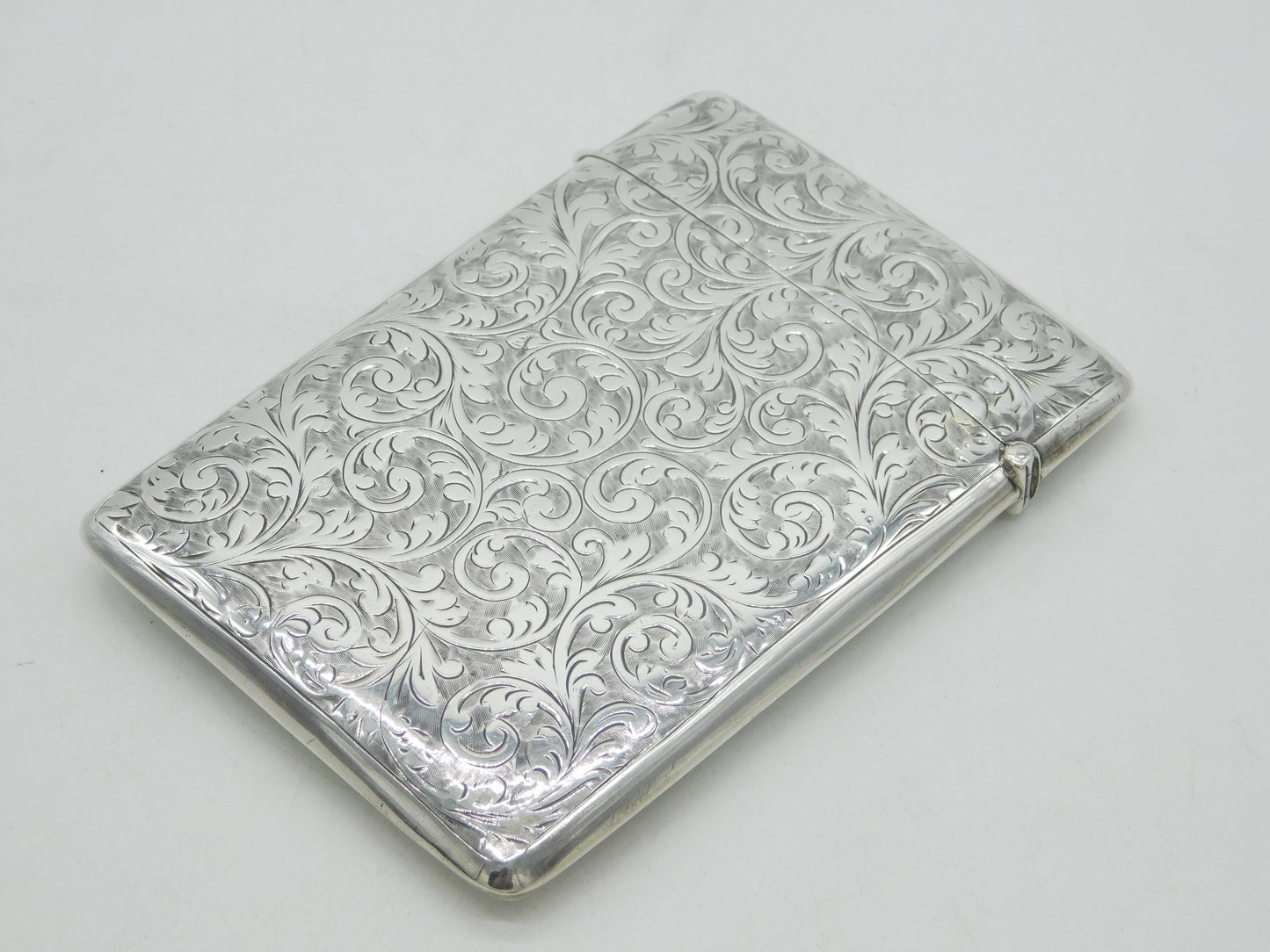 Edwardian Sterling Silver Floral Pattern Monogram Card Case Antique 1902 Birmingham