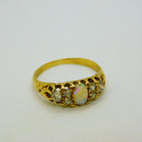 Victorian 18ct Yellow Gold, Cabochon Opal & 0.4ct Diamond Boat Ring Antique