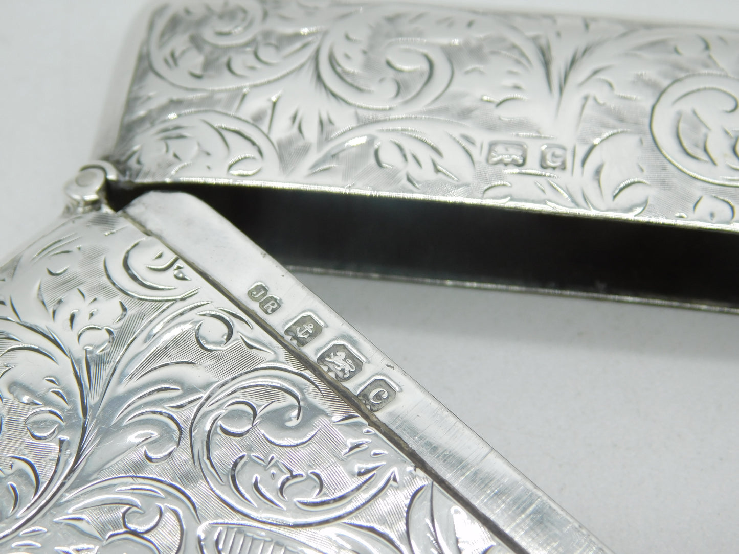 Edwardian Sterling Silver Floral Pattern Monogram Card Case Antique 1902 Birmingham