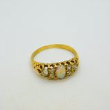 Victorian 18ct Yellow Gold, Cabochon Opal & 0.4ct Diamond Boat Ring Antique