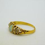 Victorian 18ct Yellow Gold, Cabochon Opal & 0.4ct Diamond Boat Ring Antique