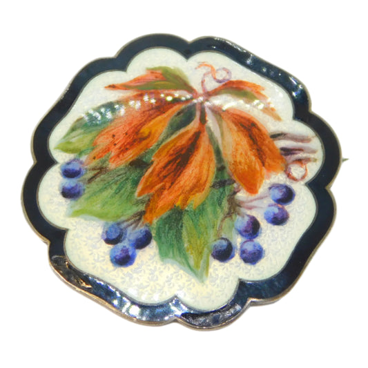 Danish Sterling Silver Colourful Enamel Floral Brooch Holger Fischer Antique c1940 Deco
