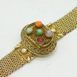 Chinese Gold on Sterling Silver Multi-Gem Set Locket Bracelet Antique c1890