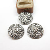 Victorian Set of Sterling Silver Dress Buttons Elizabethan Figure 1899 Antique