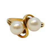 9ct Yellow Gold & Cultured Pearl Set Crossover Dress Ring Vintage Birmingham