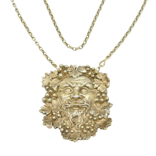 Sterling Silver Bacchus God of Wine Medallion Necklace Vintage 1973 London