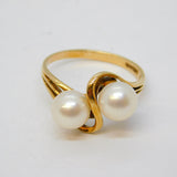 9ct Yellow Gold & Cultured Pearl Set Crossover Dress Ring Vintage Birmingham