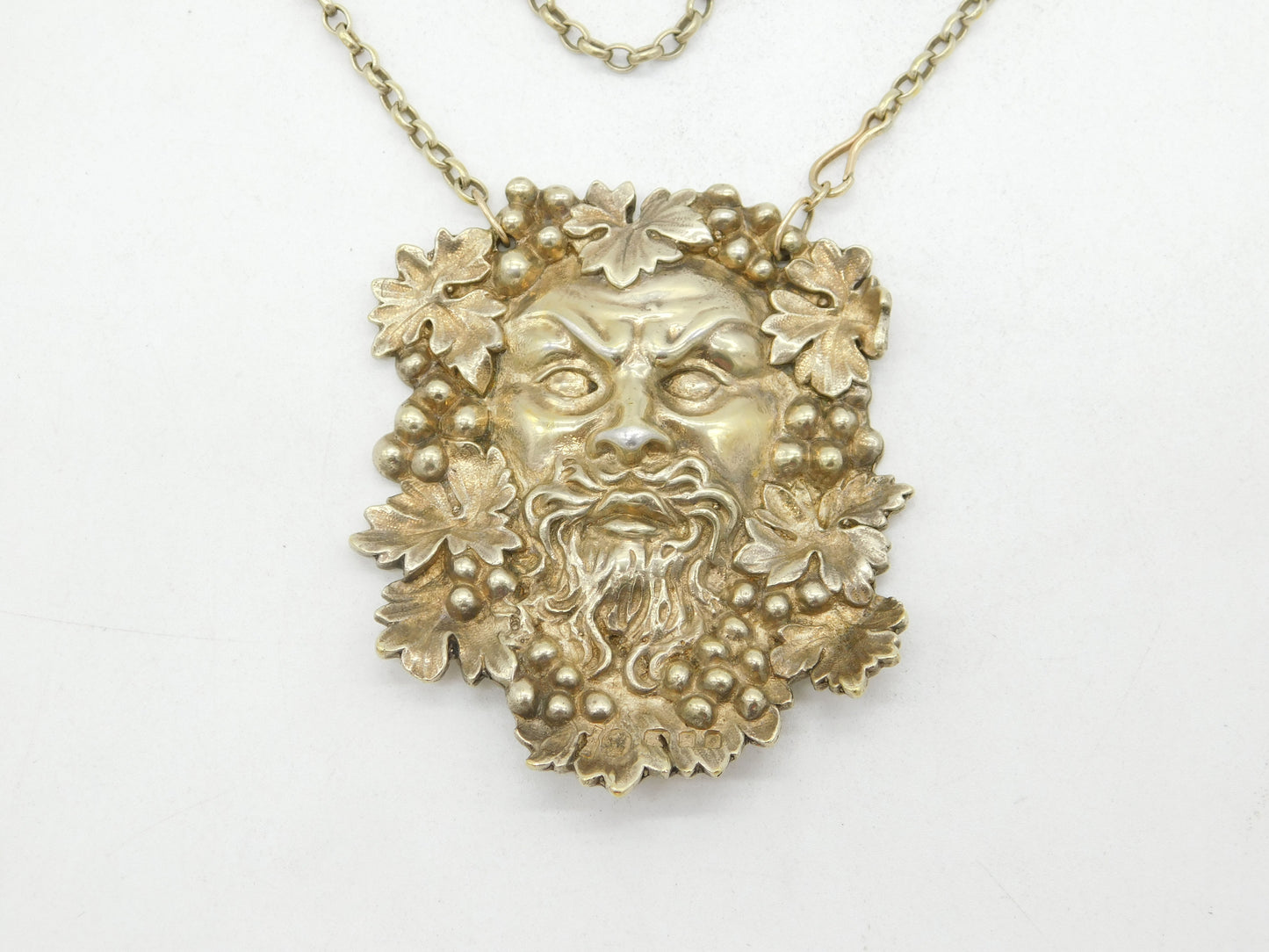 Sterling Silver Bacchus God of Wine Medallion Necklace Vintage 1973 London