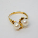 9ct Yellow Gold & Cultured Pearl Set Crossover Dress Ring Vintage Birmingham
