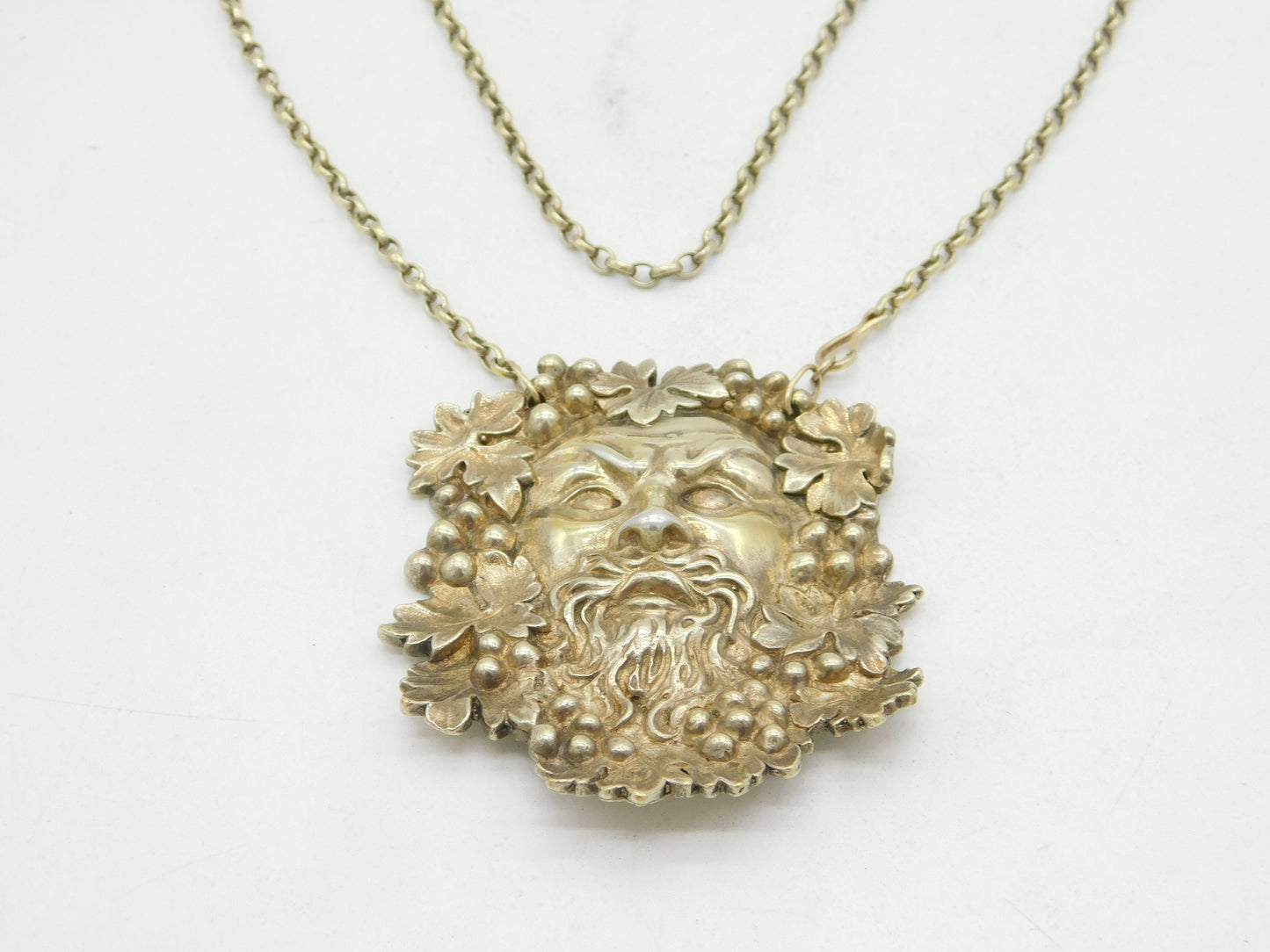 Sterling Silver Bacchus God of Wine Medallion Necklace Vintage 1973 London