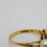 9ct Yellow Gold & Cultured Pearl Set Crossover Dress Ring Vintage Birmingham