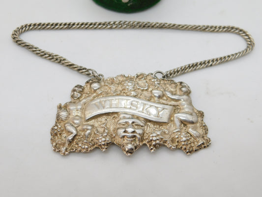 William IV Sterling Silver Bacchus Pattern Whisky Decanter Label Antique 1835