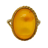 9ct Yellow Gold & Cabochon Baltic Amber Signet Ring Vintage Sheffield