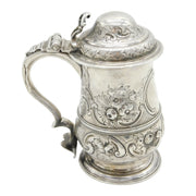 George III Sterling Silver Floral Embossed Lidded Tankard Antique 1773 London