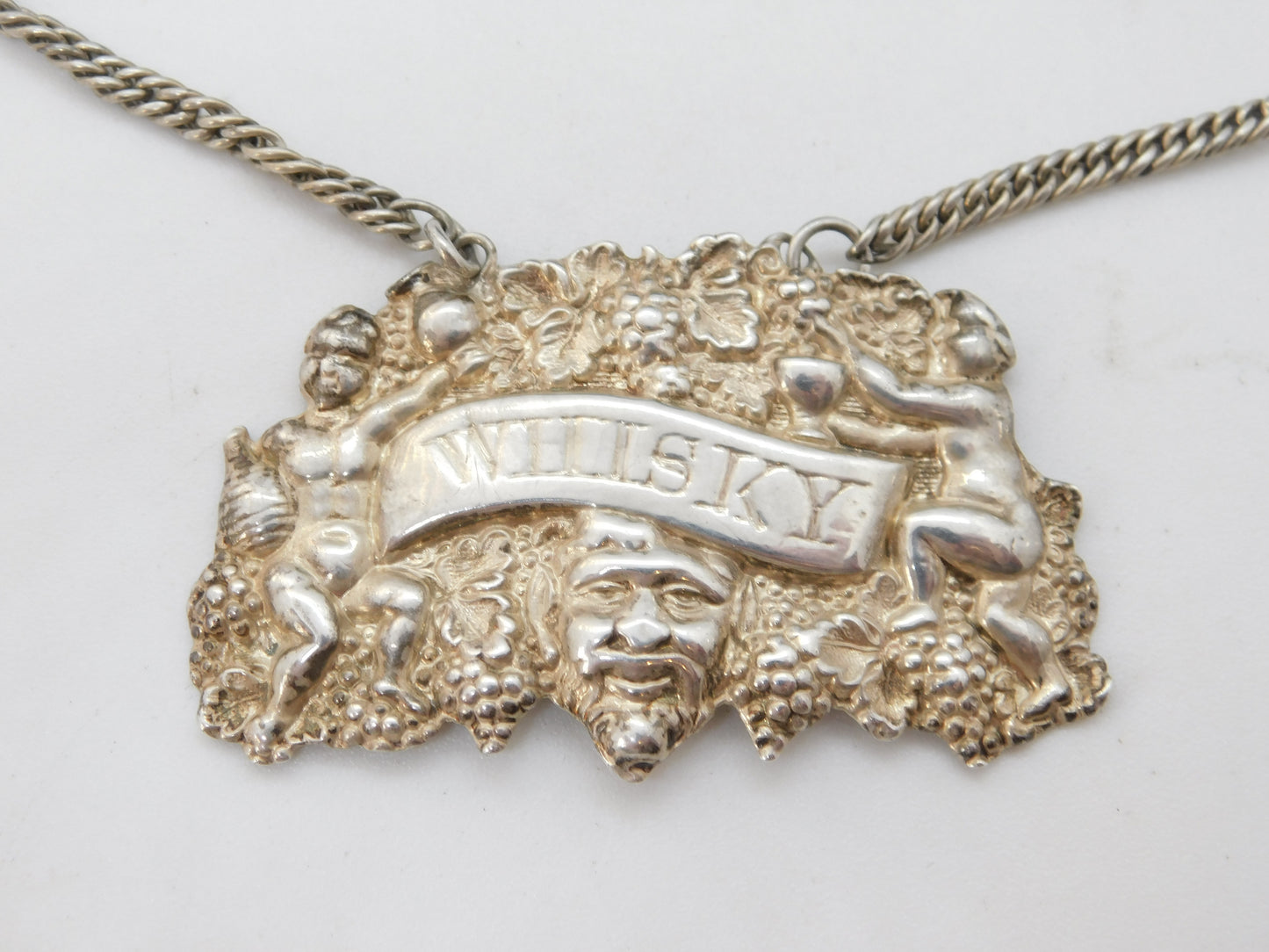 William IV Sterling Silver Bacchus Pattern Whisky Decanter Label Antique 1835