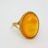 9ct Yellow Gold & Cabochon Baltic Amber Signet Ring Vintage Sheffield