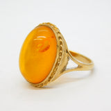 9ct Yellow Gold & Cabochon Baltic Amber Signet Ring Vintage Sheffield
