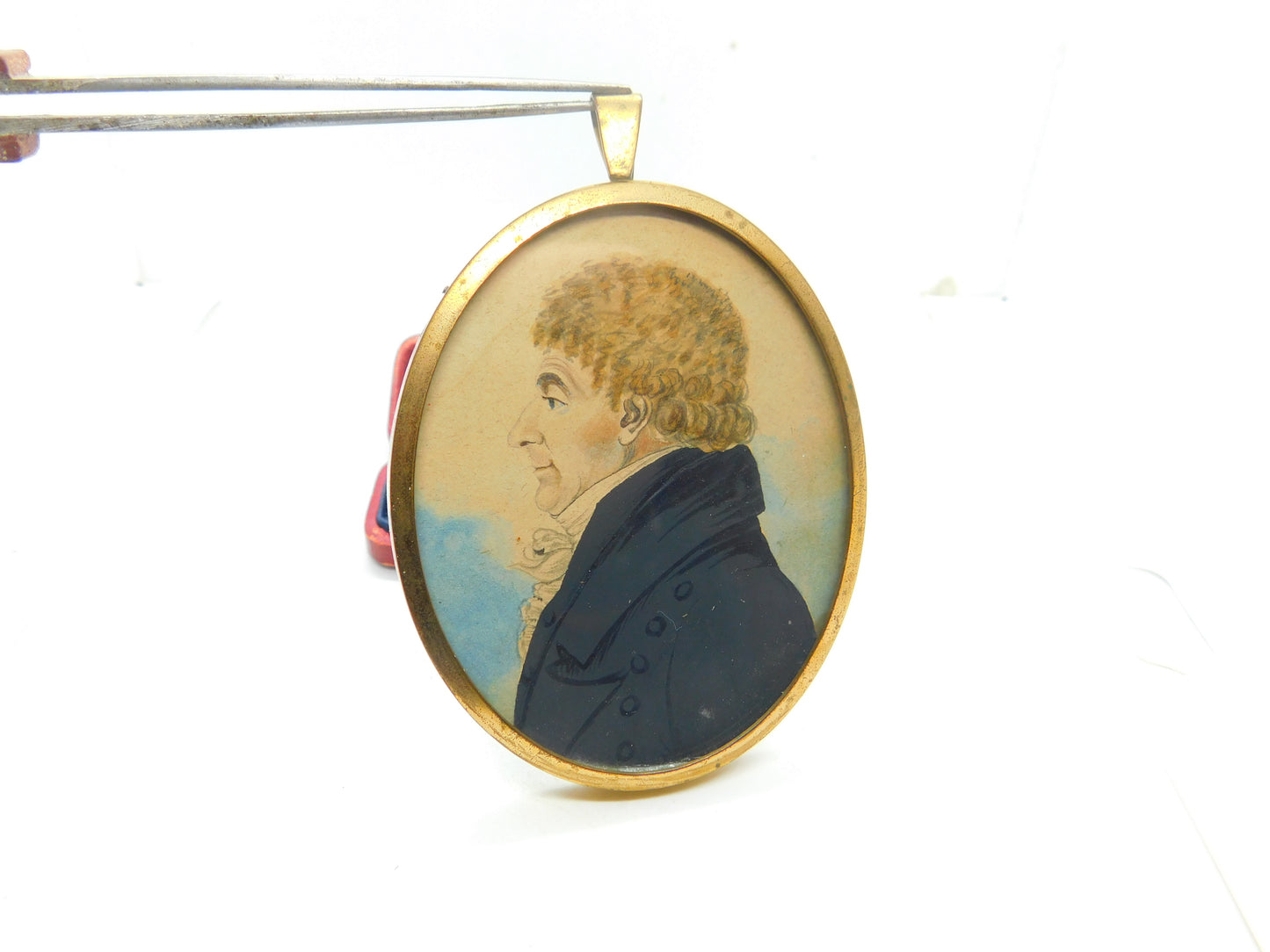 Georgian Watercolour On Card Framed Miniature Portrait Antique c1820 Gentleman