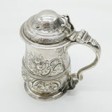 George III Sterling Silver Floral Embossed Lidded Tankard Antique 1773 London