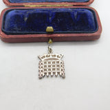 Sterling Silver 'Crowned Portcullis' British Parliament Symbol Charm Vintage