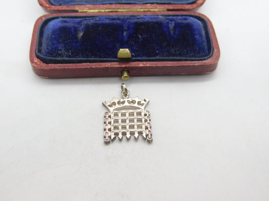 Sterling Silver 'Crowned Portcullis' British Parliament Symbol Charm Vintage