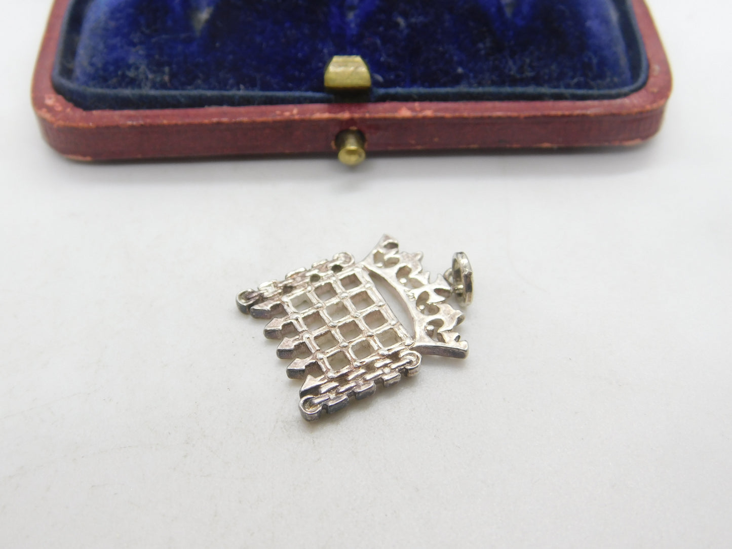 Sterling Silver 'Crowned Portcullis' British Parliament Symbol Charm Vintage