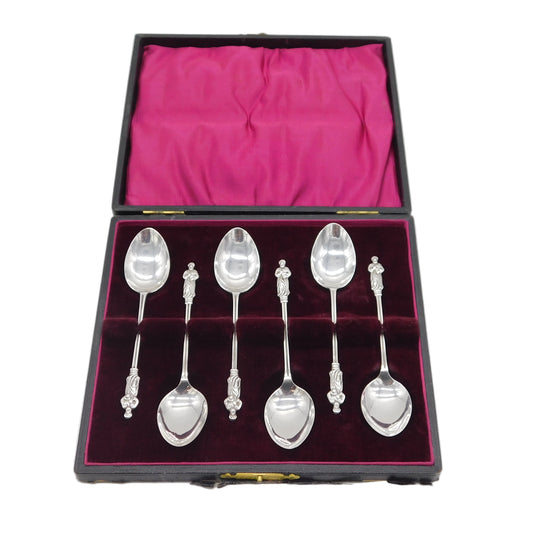 Edwardian Boxed Sterling Silver Apostle Teaspoon Set Antique 1905 Birmingham