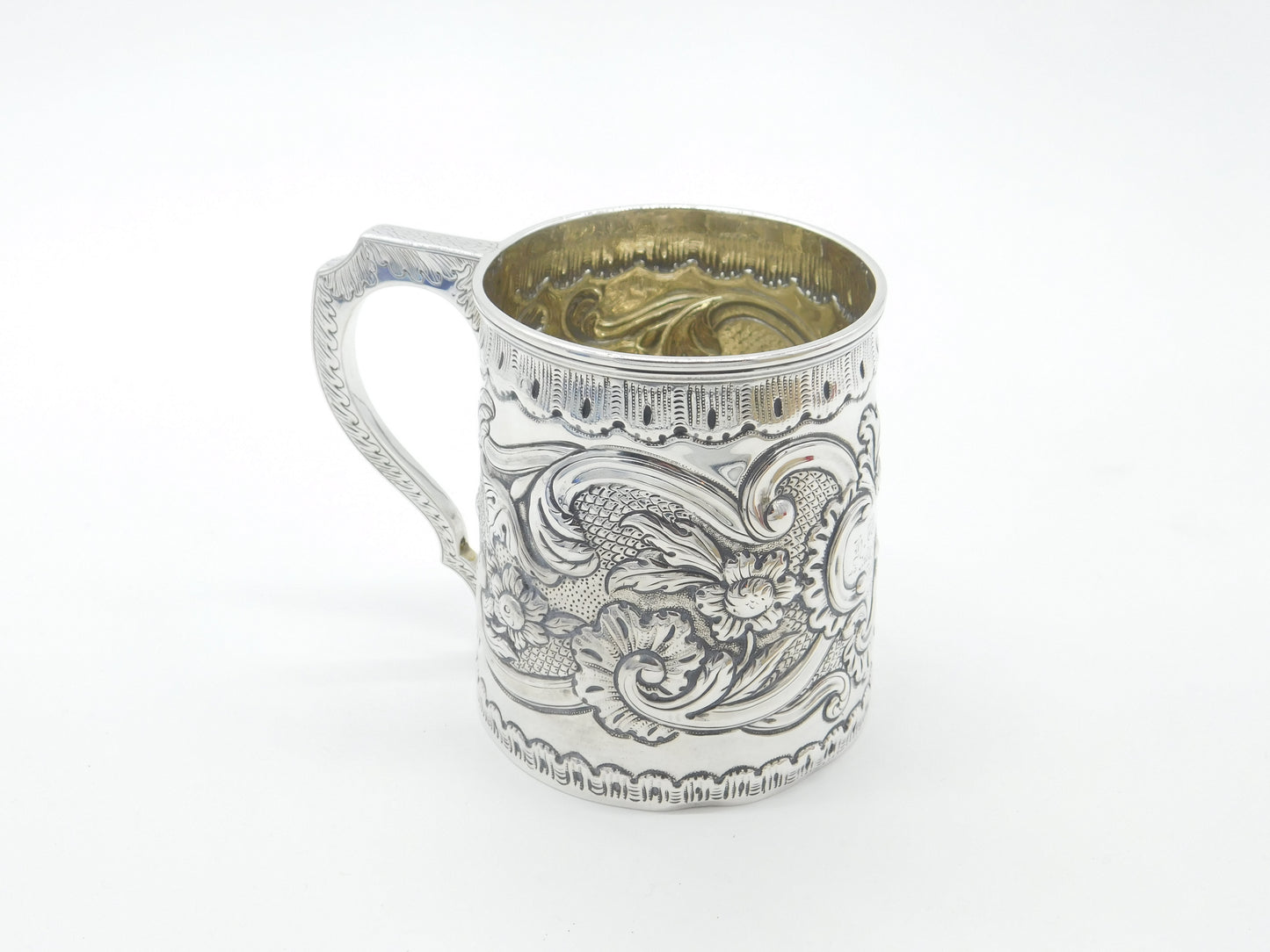 Georgian Sterling Silver Floral Repousse Tankard Mug Antique c1810 Inscribed