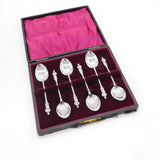 Edwardian Boxed Sterling Silver Apostle Teaspoon Set Antique 1905 Birmingham