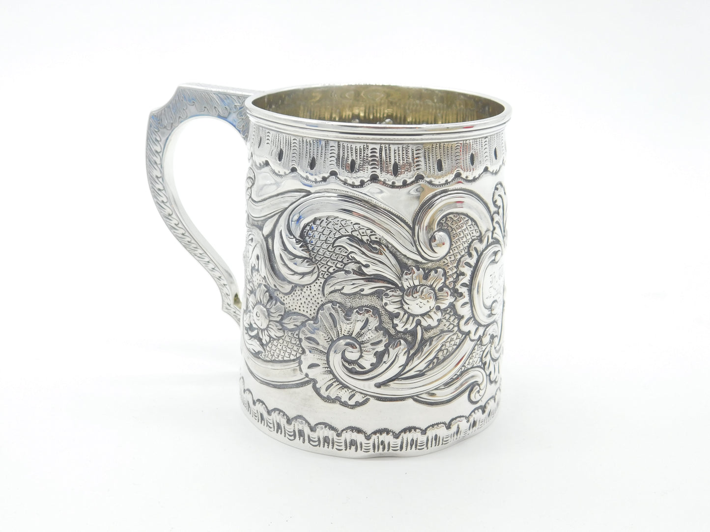 Georgian Sterling Silver Floral Repousse Tankard Mug Antique c1810 Inscribed