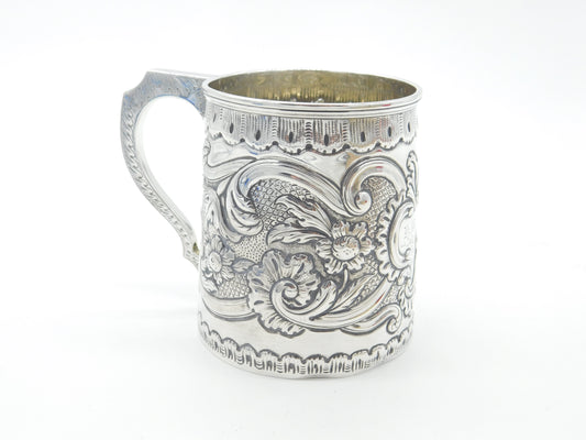 Georgian Sterling Silver Floral Repousse Tankard Mug Antique c1810 Inscribed