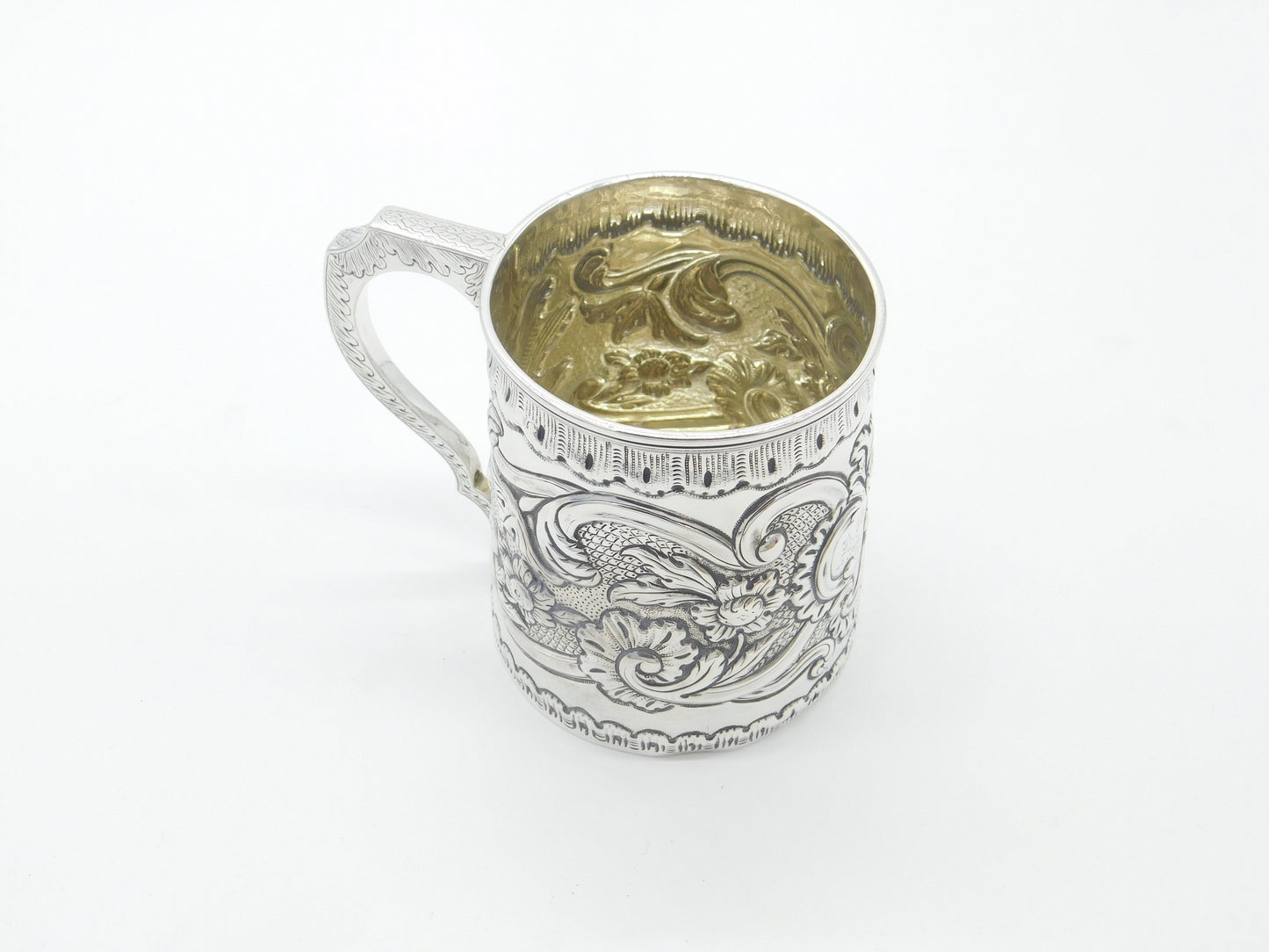 Georgian Sterling Silver Floral Repousse Tankard Mug Antique c1810 Inscribed