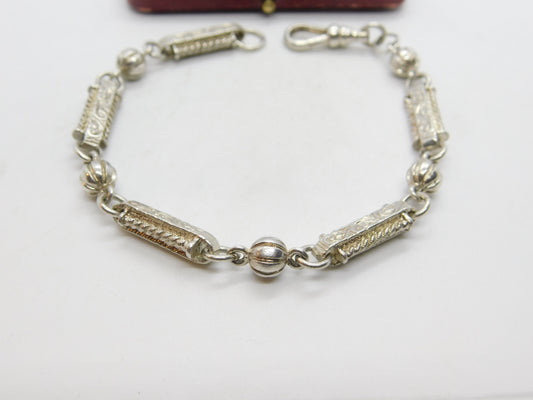 Victorian Sterling Silver Albertina Ball Link Chain Bracelet Antique c1880 7.5"