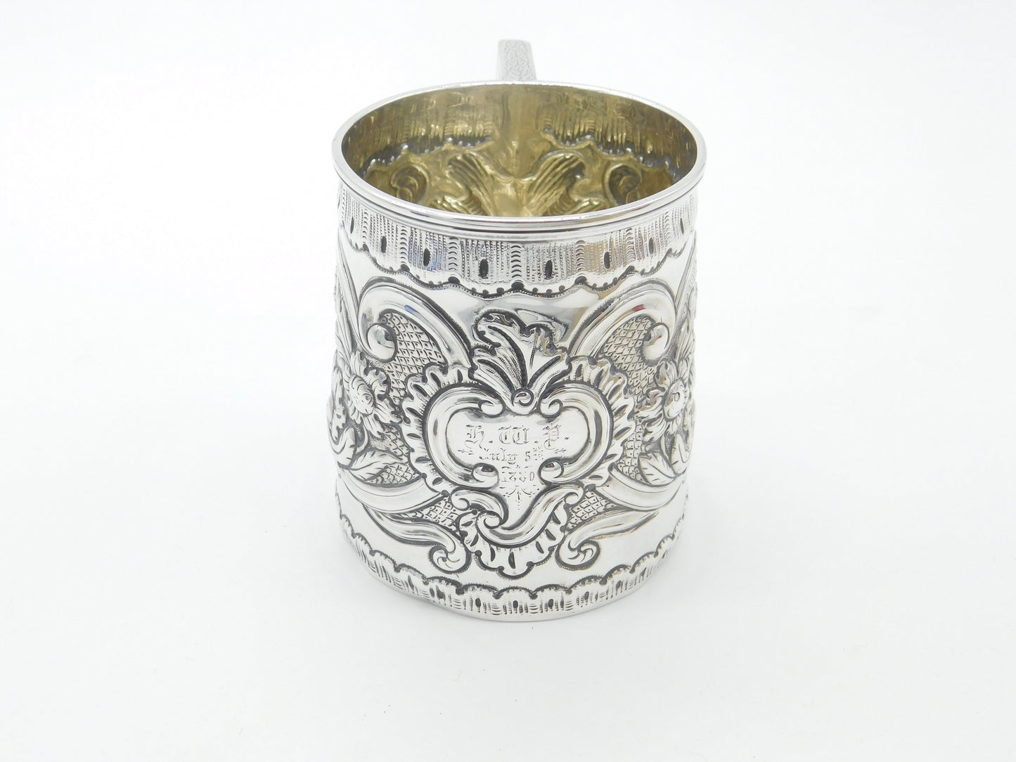 Georgian Sterling Silver Floral Repousse Tankard Mug Antique c1810 Inscribed