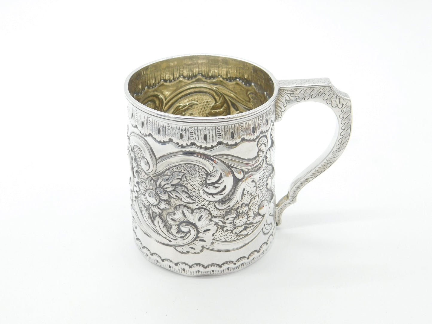 Georgian Sterling Silver Floral Repousse Tankard Mug Antique c1810 Inscribed