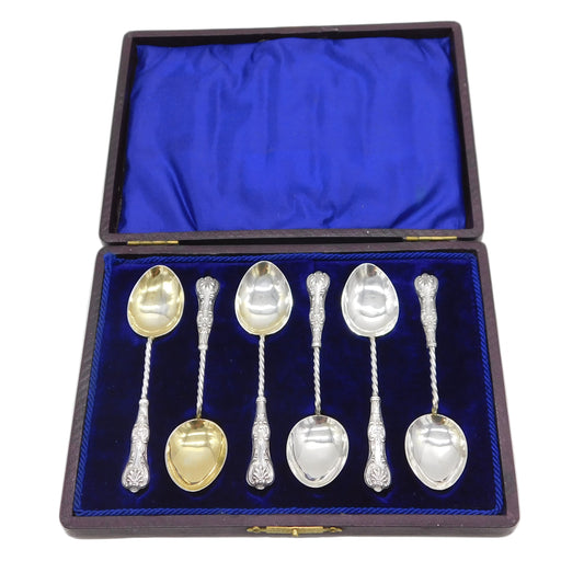Edwardian Boxed Sterling Silver Floral Set of Teaspoons Antique 1905 Birmingham